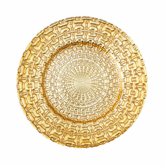 Sun Calendar Glass Charger Plate 13" Gold