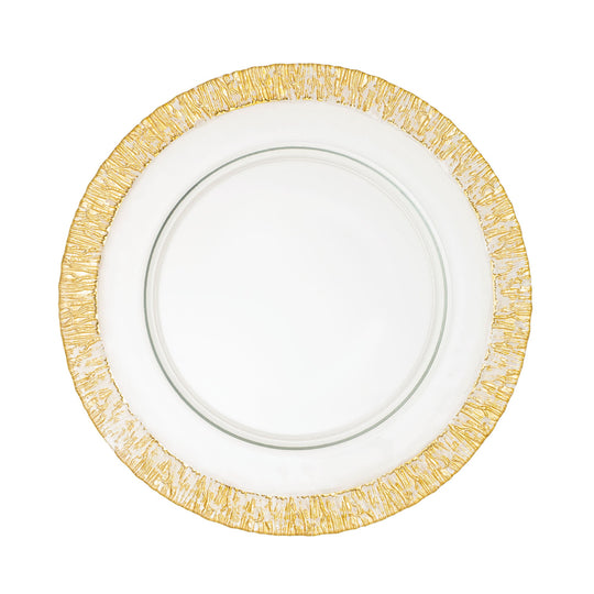 Wood Grain Rim Glass Charger Plate 13" - Set of 4 - Gold
