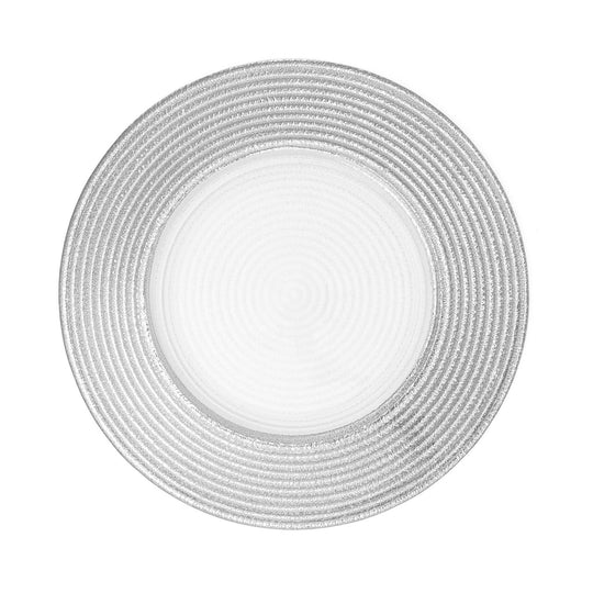 Concentric Circles Glass Charger Plate 13" - Silver
