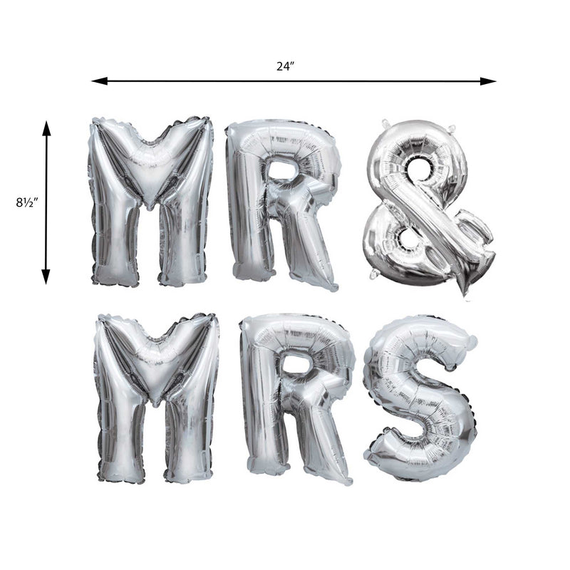 Mr and Mrs Mylar Balloon Kit Silver Size Guide