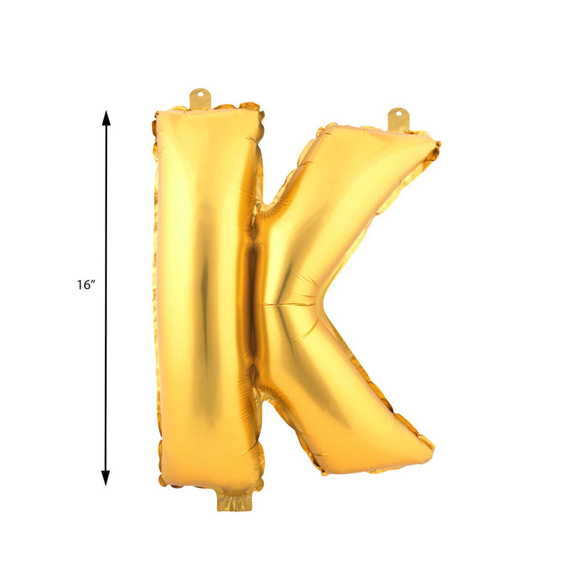 Mylar Ballon Letter K- Gold 16 inch size guide