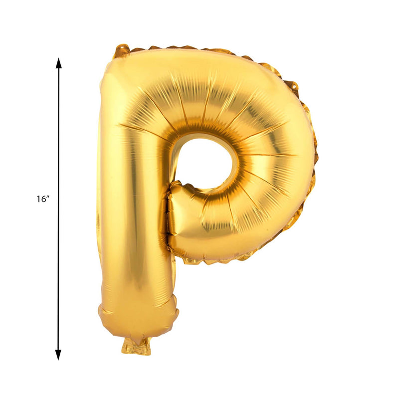 Mylar Ballon Letter P- Gold 16 inch size guide