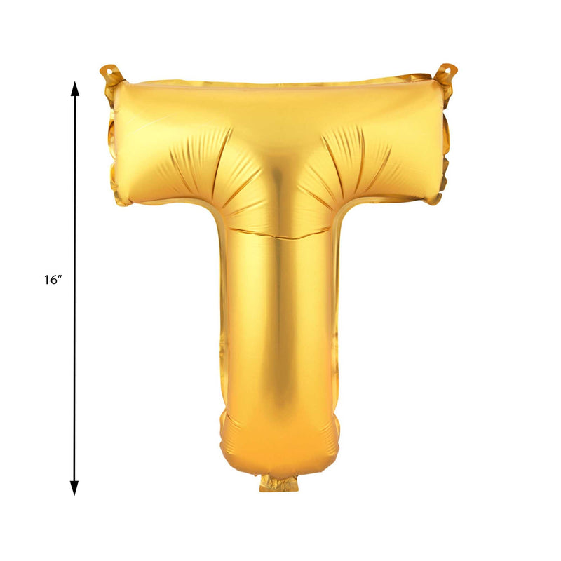 Mylar Ballon Letter T- Gold 16 inch size guide