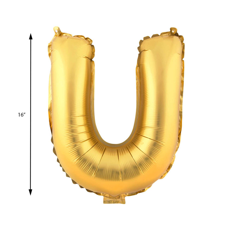 Mylar Ballon Letter U- Gold 16 inch Size Guide