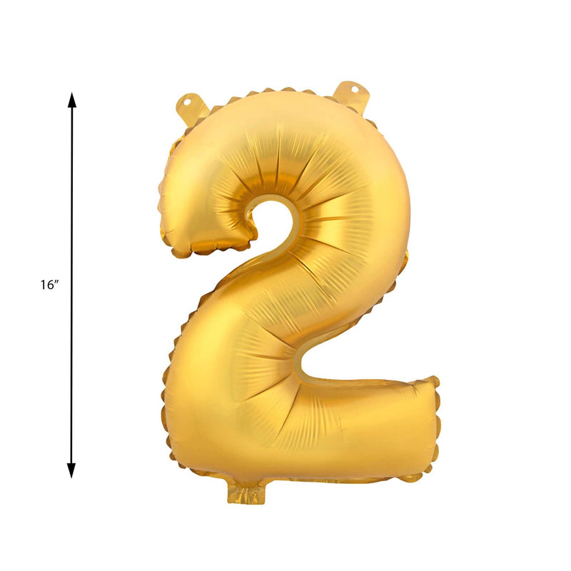 Mylar Balloon Number 2 16" - Gold Size Guide