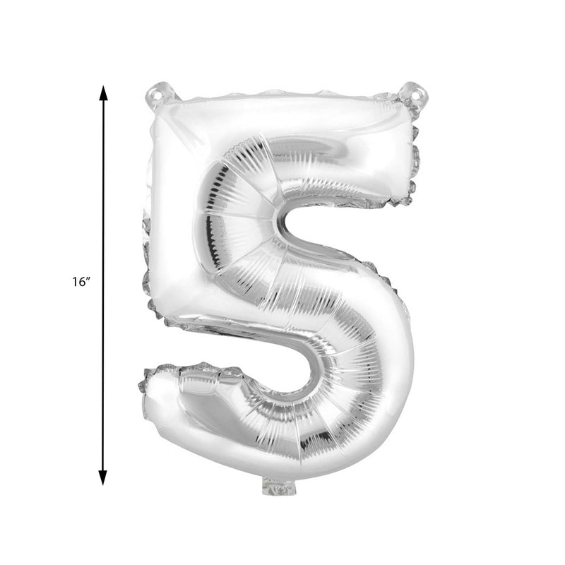 Mylar Balloon Number 5 16" - Silver Size Guide