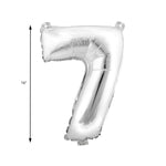 Mylar Balloon Number 7 16" - Silver Size guide