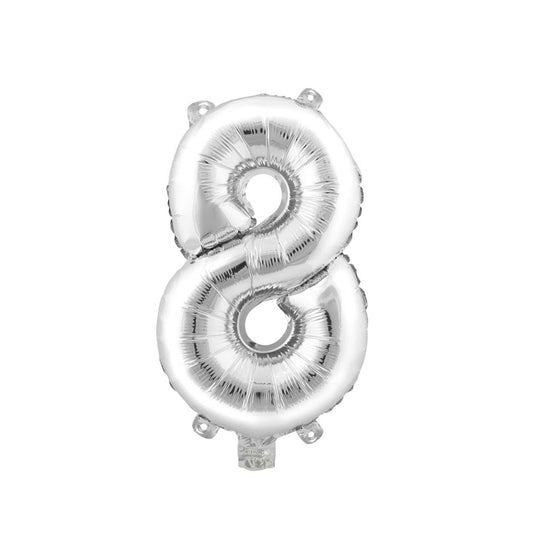 Mylar Balloon Number 8 - Silver 34"