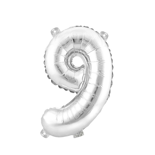 Mylar Balloon Number 9 - Silver 16"