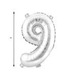Mylar Balloon Number 9 16" - Silver Size Guide