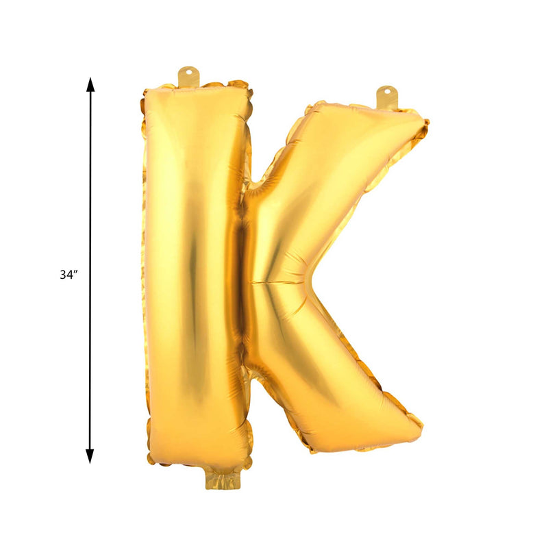 Mylar Ballon Letter K- Gold 34 inch size guide