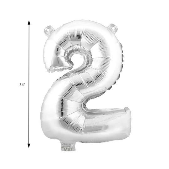 Mylar Balloon Number 2 - Silver 34"
