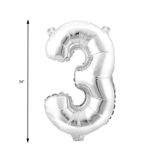 Mylar Balloon Number 3 - Silver 34"