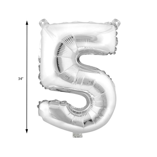 Mylar Balloon Number 5 - Silver 34"