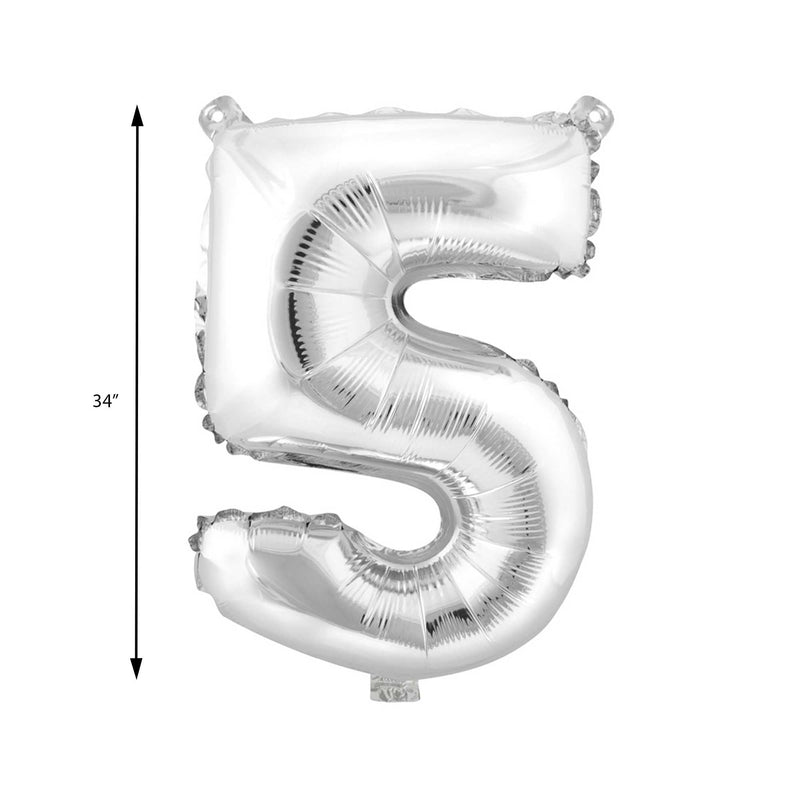Mylar Balloon Number 5 34" - Silver
