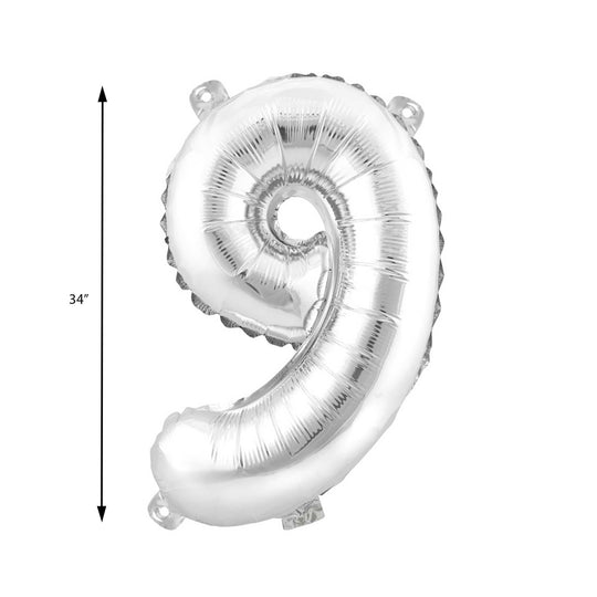 Mylar Balloon Number 9 - Silver 34"