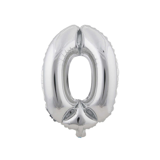 Mylar Balloon Number 0 - Silver 16"