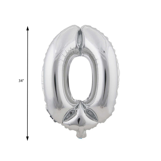 Mylar Balloon Number 0 - Silver 34"