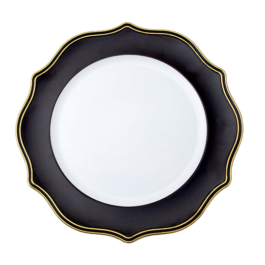Scalloped with Gold Trim Plastic Charger Plate 13" - Black