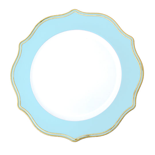 Scalloped with Gold Trim Plastic Charger Plate 13" - Blue