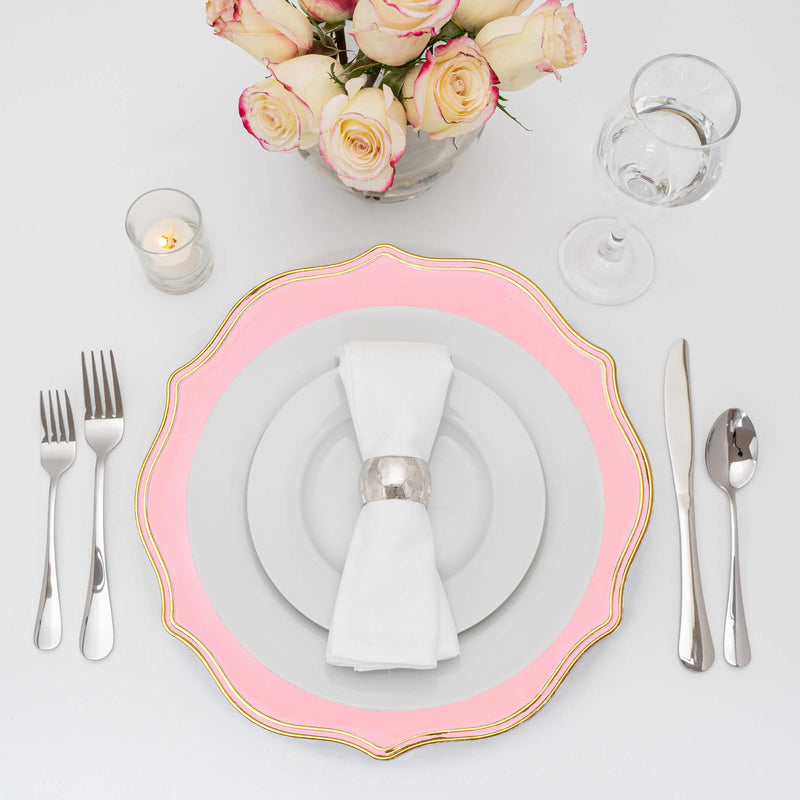 Scalloped with Gold Trim Plastic Charger Plate 13" - Pink - Events and Crafts-Simply Elegant