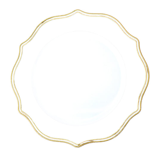 Scalloped with Gold Trim Plastic Charger Plate 13" - White