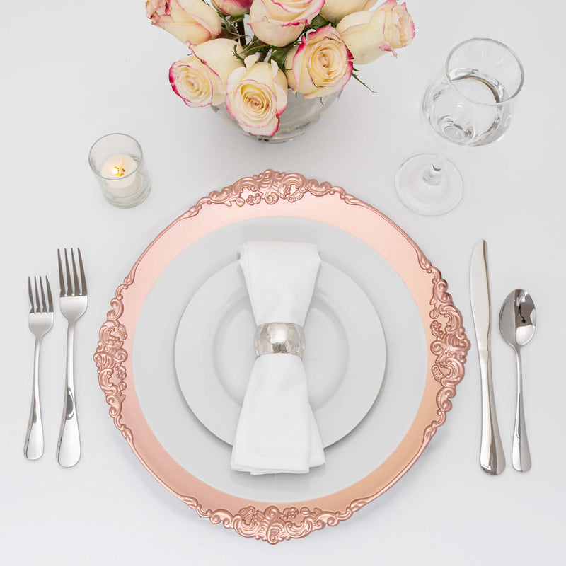 Filigree Edge Plastic Charger Plate 13" - Rose Gold - Events and Crafts-Simply Elegant