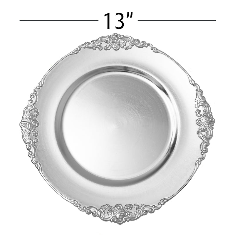 Filigree Edge Plastic Charger Plate 13" - Silver - Events and Crafts-Simply Elegant