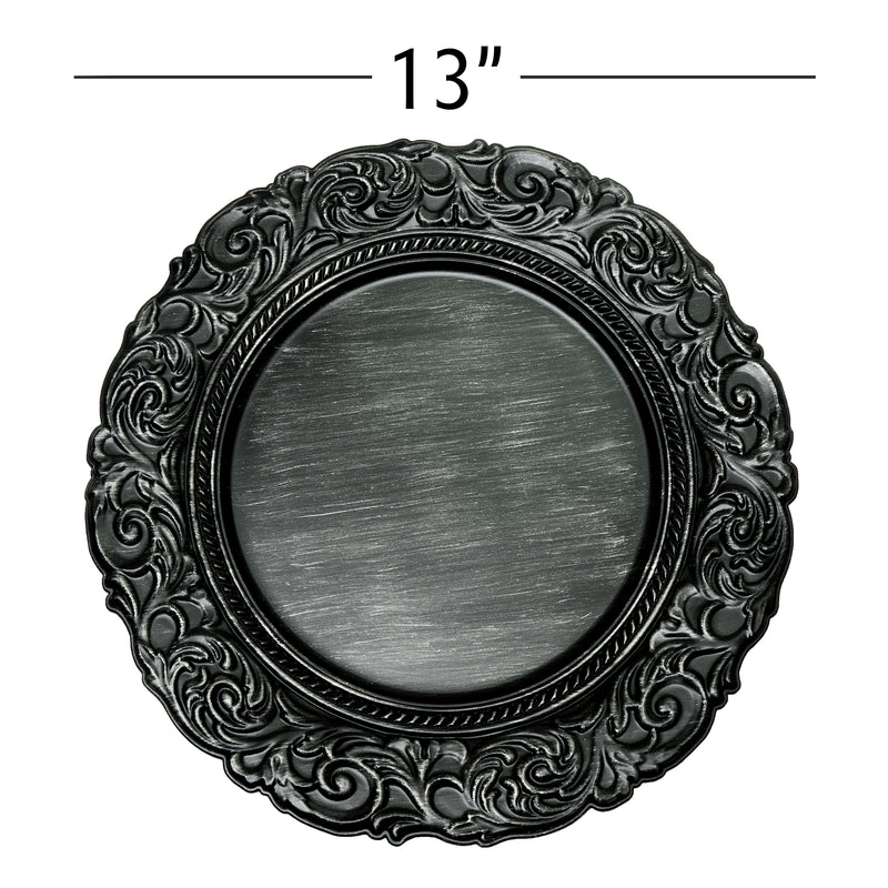 Antique Look Plastic Charger Plate 13" - Black - Events and Crafts-Simply Elegant