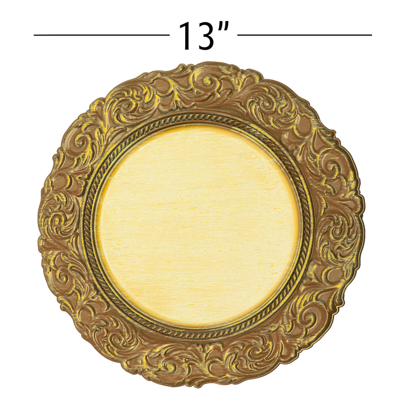 Antique Look Plastic Charger Plate 13" - Gold - Events and Crafts-Simply Elegant
