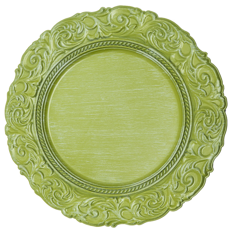 Antique Look Plastic Charger Plate 13" - Green - Events and Crafts-Simply Elegant