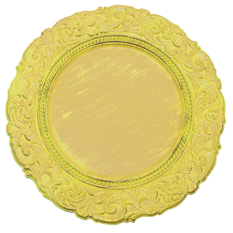 Antique Look Plastic Charger Plate 13" - Mustard - Events and Crafts-Simply Elegant