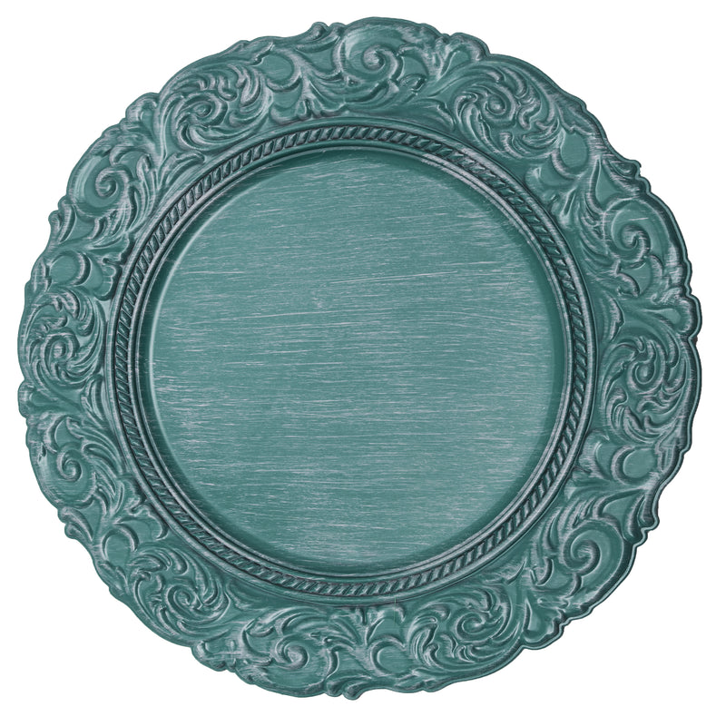 Antique Look Plastic Charger Plate 13" - Teal - Events and Crafts-Simply Elegant