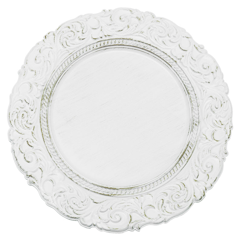 Antique Look Plastic Charger Plate 13" - White - Events and Crafts-Simply Elegant