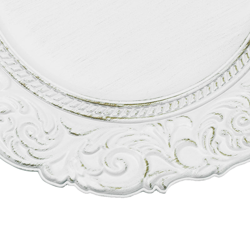 Antique Look Plastic Charger Plate 13" - White - Events and Crafts-Simply Elegant